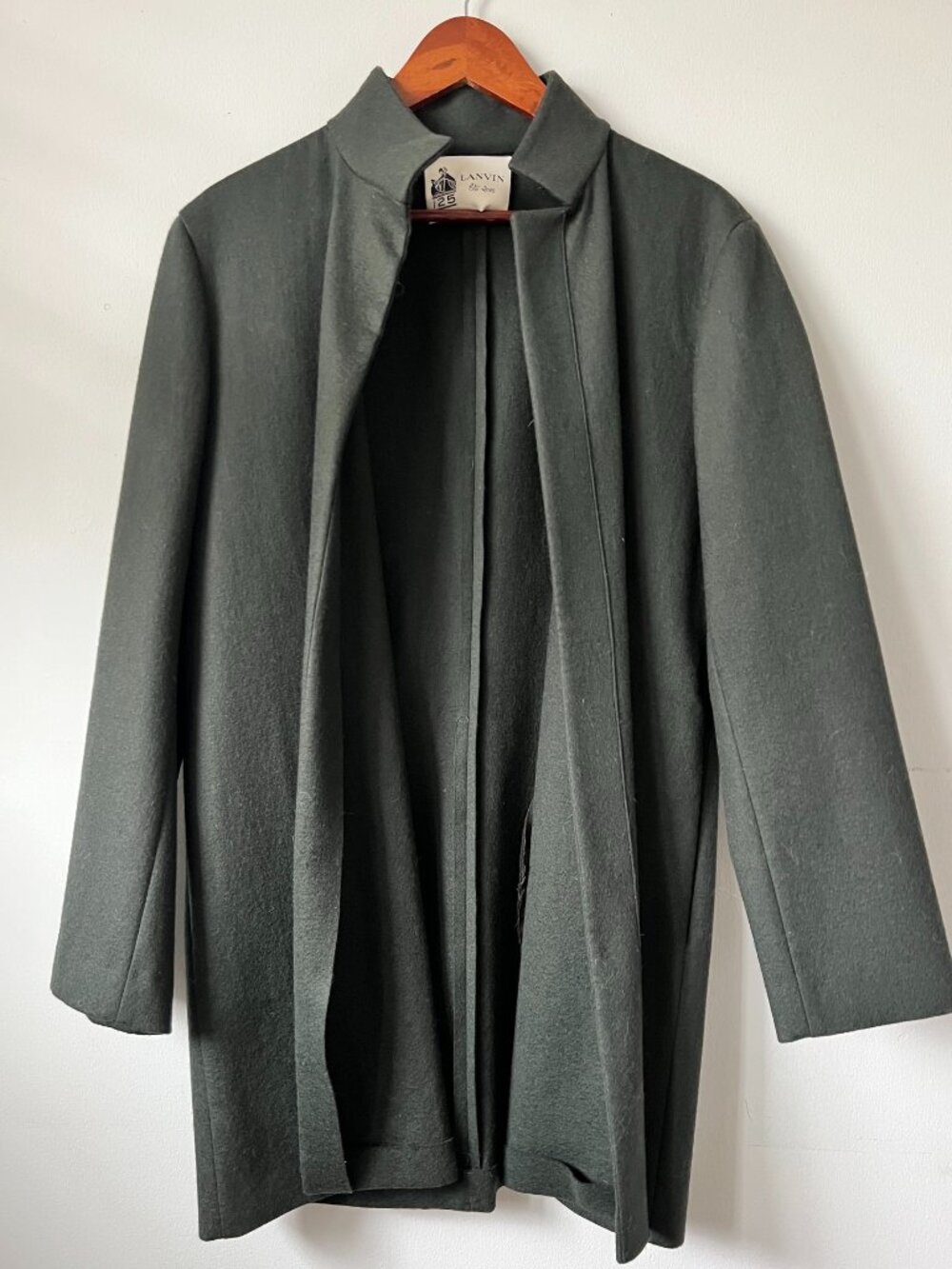 Lanvin Olive Green Open Jacket Wool Coat Summer 2015 Collection S/M New